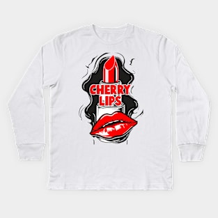 Cherry Lips Lipstick Design Kids Long Sleeve T-Shirt